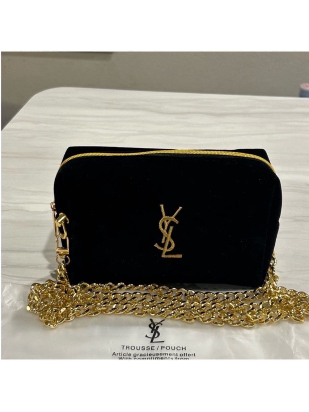 Saint Laurent VIP GWP Black Velvet Small Chain Shoulder Bag
